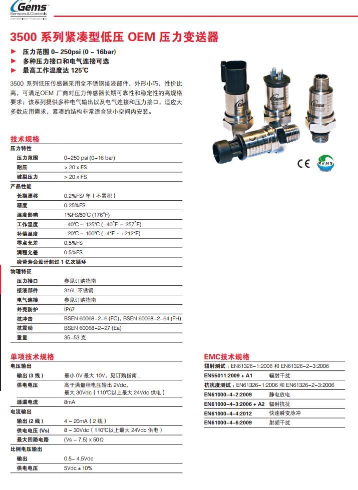 Gems美國捷邁3500壓力變送器
